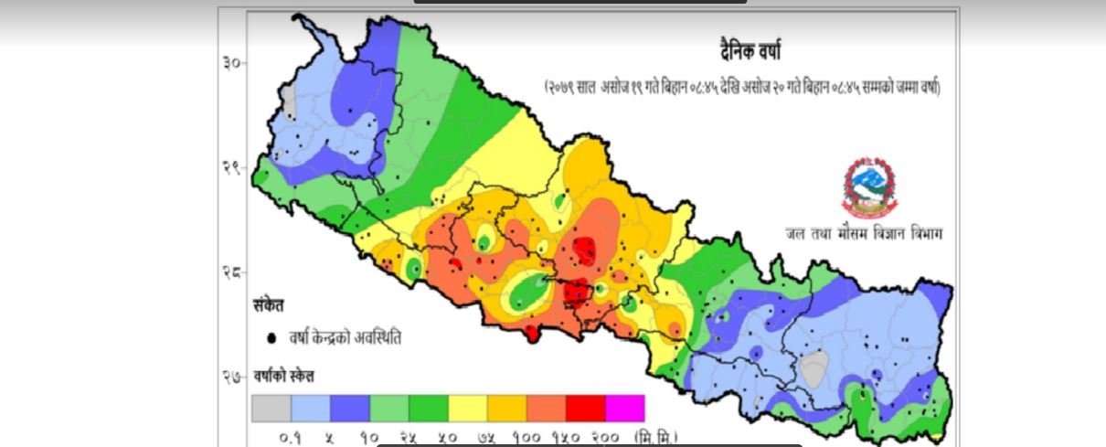 पूर्वमा मौसम सुधार हुँदैगएपनि पश्चिममा भने भारी वर्षा