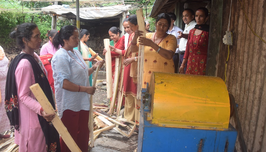 केराको थामबाट फाइबर, धागो र कम्पोष्ट मल बनाएर आय आर्जन